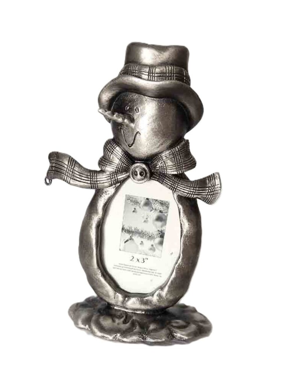 Kohls Metal Snowman Photo Frame Pewter Gray Holds 2" X 3" Oval Photo